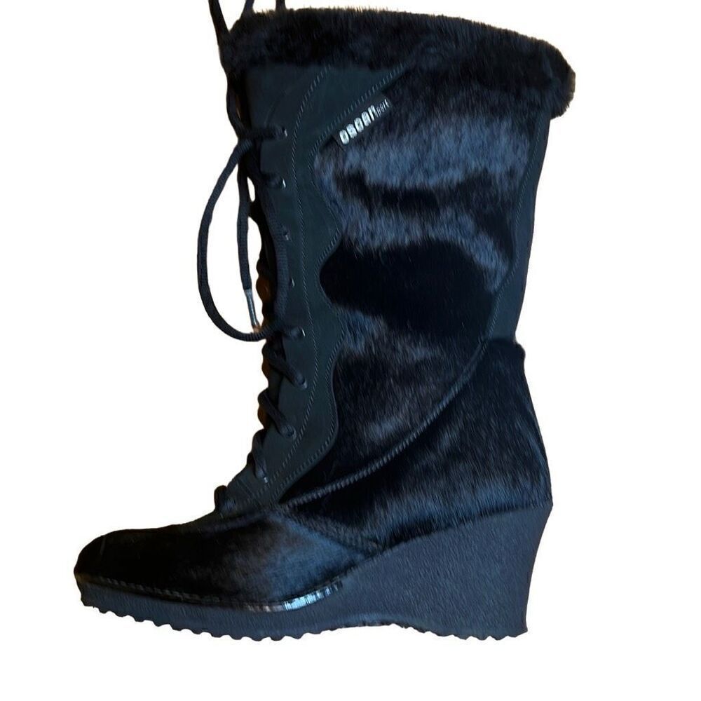 Oscar Sport Apres Ski Black Fur Lace  Boots 6 New